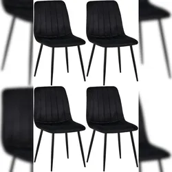 DELUKE® 4er Set Stühle LENZ Samt - 88x45x53cm, schwarz, Metall Gestell Stühle Esszimmerstühle Stuhl Esszimmer Esstisch Stühle Küchenstuhl