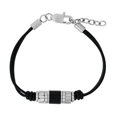Lederarmband TOM TAILOR, schwarz (edelstahlfarben, schwarz), Armbänder, Herren, 22cm, Edelstahl Leder, Edelstahl, Leder, Lederarmband