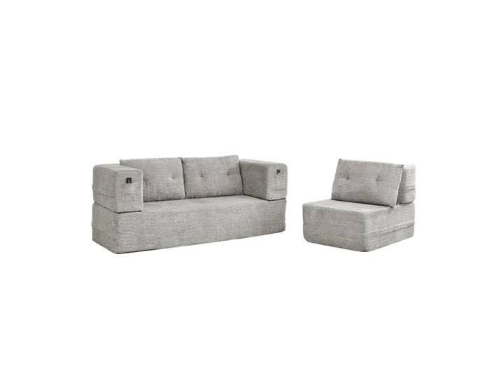 Redom Schlafsofa klappbar als 2-in-1 Modulsystem mit Sessel, Memory-Schaum und Seitentaschen, Hellgrau, 199x39x194 cm, Babymöbel & Kindermöbel, Kinderzimmer & Jugendzimmer, Schlafsofas