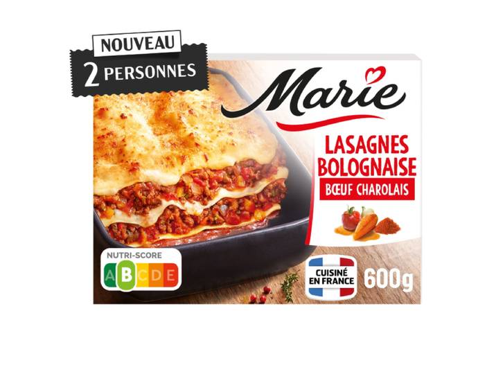MARIE Plat Préparé Lasagnes Bolognaise Bœuf Charolais 600g