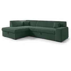 ECKSOFA L Form Lucera Flaschengrün 260/175/71 cm Links mit Schlaffunktion