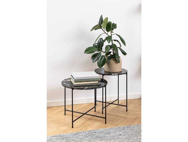 Bout de canapé Ø 52cm Noir/Imitation marbre noir