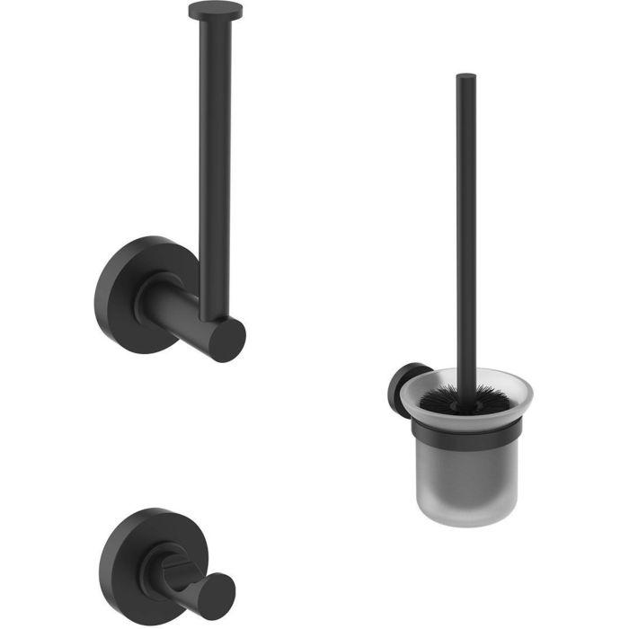 Ideal Standard IOM Accessoires Paket A9246XG Silk Black, Papierrollenhalter, Haken, WC-Bürste