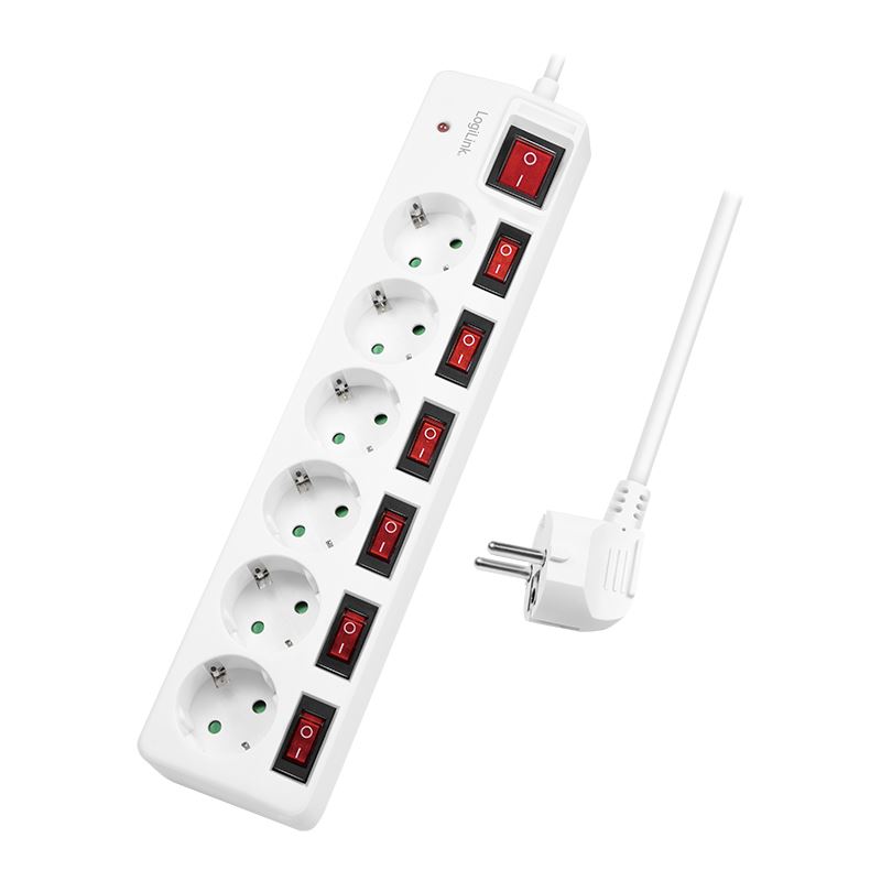1.50m LogiLink Stromkabel Steckdosenleiste Schutzkontakt Weiß 6 (LPS250)