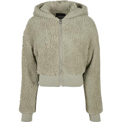 Langmantel URBAN CLASSICS "Urban Classics Damen Ladies Short Oversized Sherpa Jacket", Damen, Gr. XL, softsalvia, 100% Polyester, Mäntel