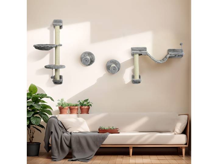 PawHut Parcours Mural Chat 4Pcs Hamac Gris