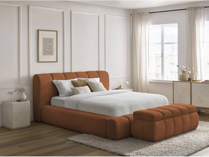 Lit coffre DENALI tissu bouclette + Bout de lit DENALI 140x190 + bout de lit 140