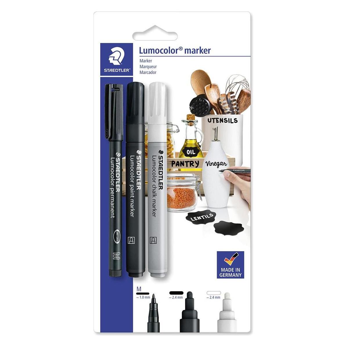Staedtler Lumocolor Marker-Set, 3er Blisterkarte Inhalt: Lumocolor Permanent-Marker schwarz (317-9) (3x) (60 BK-7)