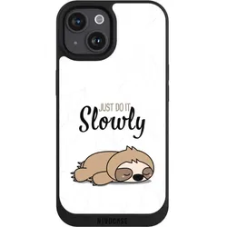 Nivocase Handyhülle für Apple iPhone 15 Hülle NIVOpure Case Schwarz Faultier Tiere lazy sunday (Apple iPhone 15), Smartphone Hülle, Schwarz