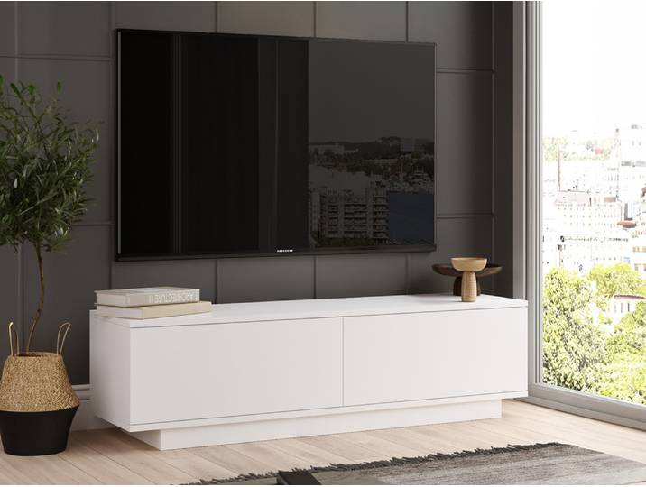 Meuble tv blanc mat 2 abattants Hugo - Basika