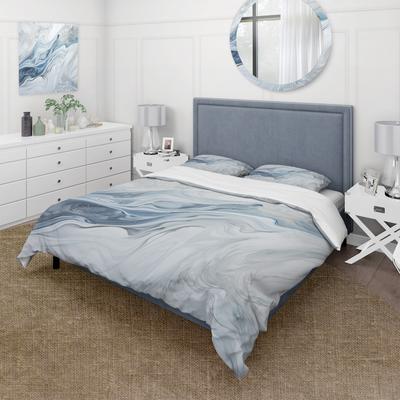 DESIGN ART Designart - Grey And Blue Glacier Charm Liquid Art - Glacier Bedding Cover Set - Country Bed Sets With Shams
