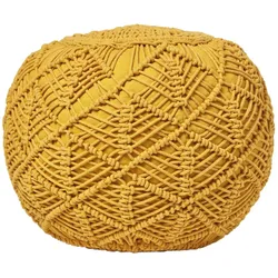 POUF senfgelb im Makramee-Stil, 40/40/35 cm
