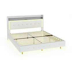 Polsterbett 140x200 mit USB-Steckdose und LED-Beleuchtung – klassische Schlichtheit in Beige für komfortable Schlafzimmer