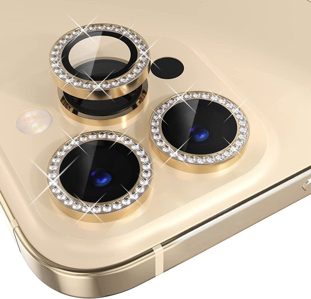 INCOVER iPhone 14 Pro / 14 Pro Max Kamera Beskyttelse m. Rhinsten - Guld