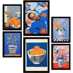 POSTER Set Mit 6 Optimistische Orange In Vielseitiger A3 & A4 Schwarzer Rahmen