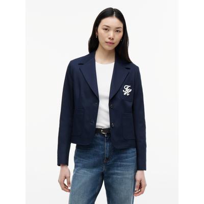 Kurzblazer TOMMY HILFIGER "CHINO DRESSING COTTON BLAZER", Damen, Gr. 38, blau (schwarz night navy), Web, Obermaterial: 100% Baumwolle. Futter: 100% Viskose, unifarben, regular fit normal, V-Ausschnitt, eingesetzt gerader Abschluss, Blazer...