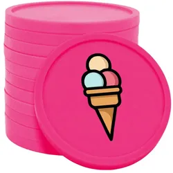 CombiCraft Kunststoff Wertmarken Chips 3 Kugeln Eis im Hörnchen in Neonpink- 100 Stück - Ø29 mm