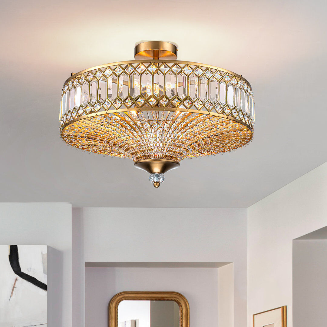 Canora Grey 6 - Light Drum Crystal Semi Flush Mount Gold 28cm H X 50cm W X 50cm D