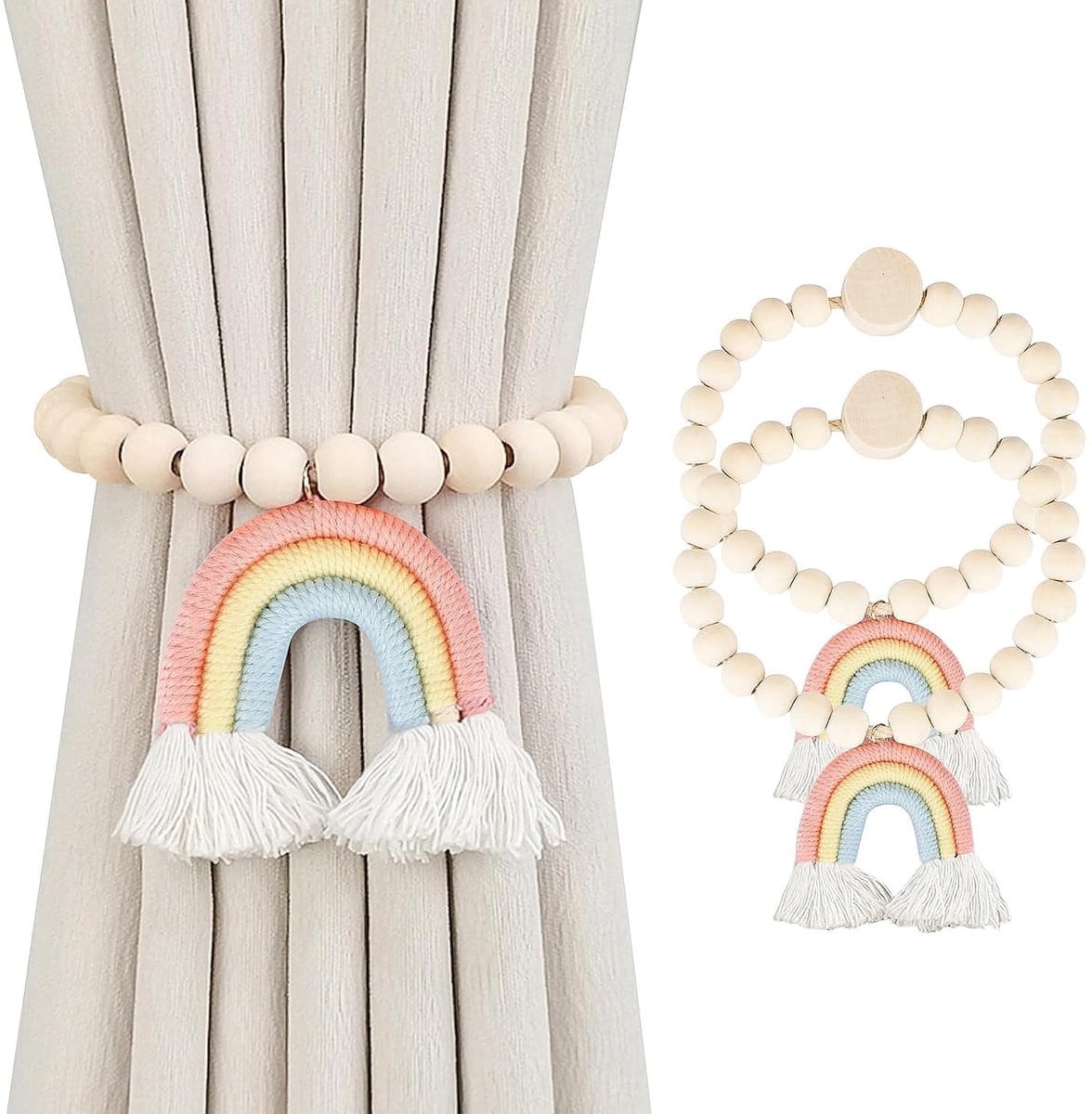 Ibenzoa Stijlvolle Magnetische Gordijnhouders met Regenboogkwastjes