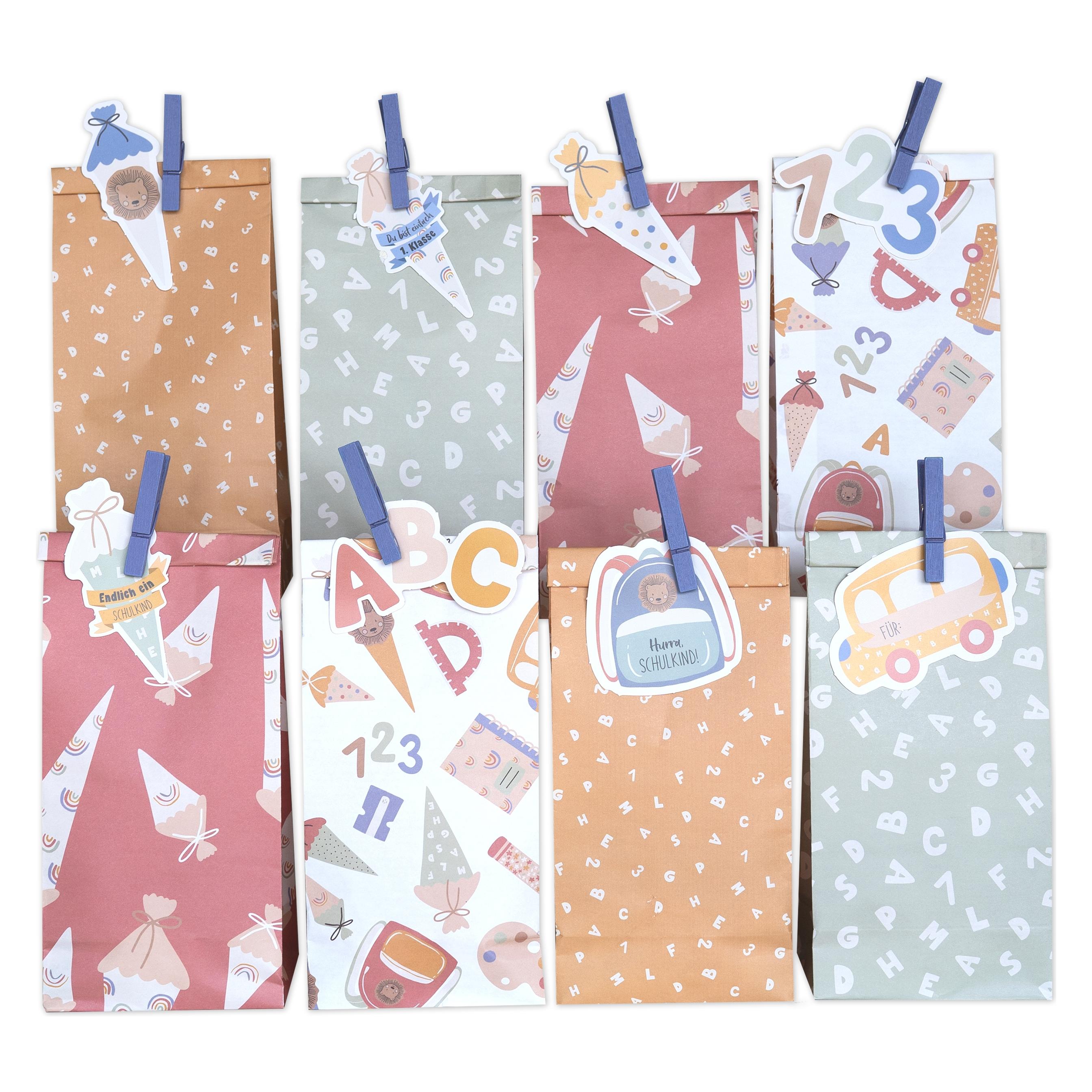 Papierdrachen 12 Geschenktüten mit Anhängern Einschulung Pastell - Set 3 (12x) (B270-014-003)