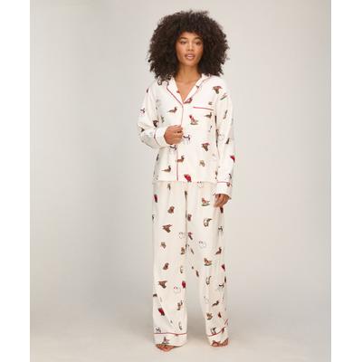 Pyjama HUNKEMÖLLER "Flannel Pyjama set", Damen, Gr. M, beige (weiß), 50% Baumwolle, 50% Viskose, Homewear-Sets Pyjama