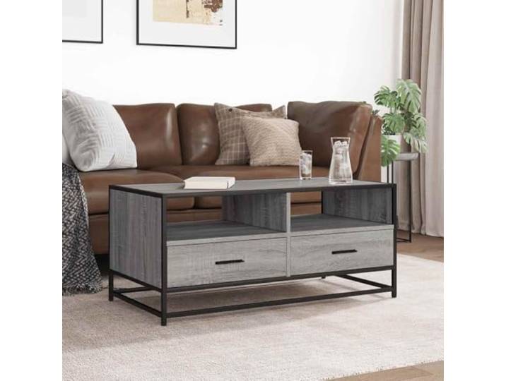 KTHLBRH Beistelltisch Grau Sonoma 100 x 50 x 45 cm Spanplatte Metall Stabile und robuste Konstruktion, großer Stauraum, Industrie-Stil, einfache Montage
