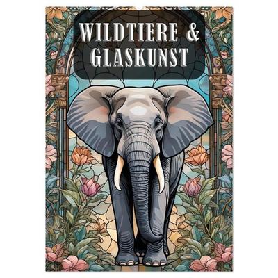 Wildtiere und Glaskunst im Tiffany Stil (Wandkalender 2027 DIN A2 hoch), CALVENDO Monatskalender