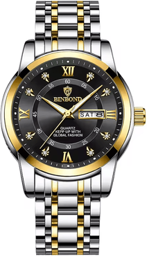 Inspire Essentials AquaLuxe Diver 30ATM Luxury Mens Waterproof Watch With Quartz Movement gold Black