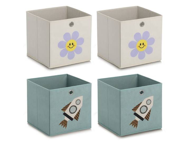 Boîtes rangement Happy Flower lot 4 28 x 28 x 28cm Beige