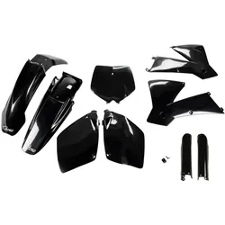 UFO, Motorrad Zubehör, Kunststoff-Set (Komplettset) mit Teleskop-Stossdämpferabdeckungen für KTM SX-SXF '01-'02, Schwarz