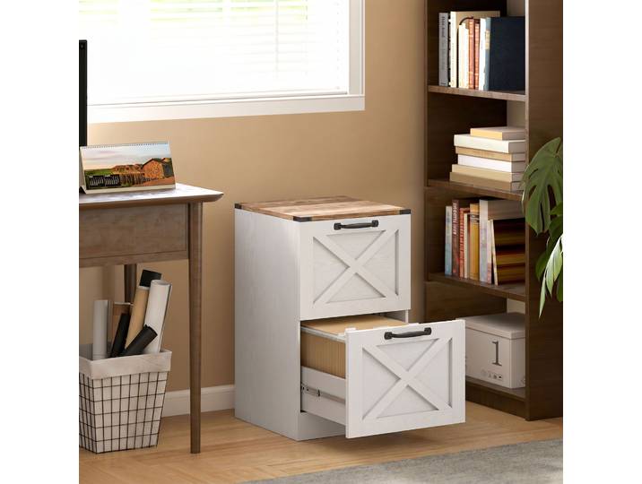 HOMCOM Meuble-Classeur 2 Tiroirs Blanc 40x40x71cm Bureau