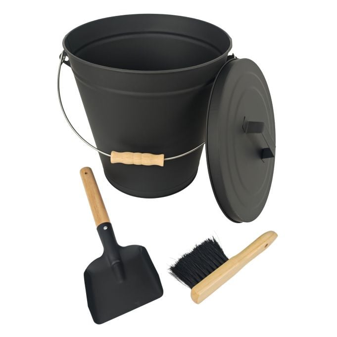 Relaxdays Ascontainer met deksel en accessoires, 20 L, zwart/naturel