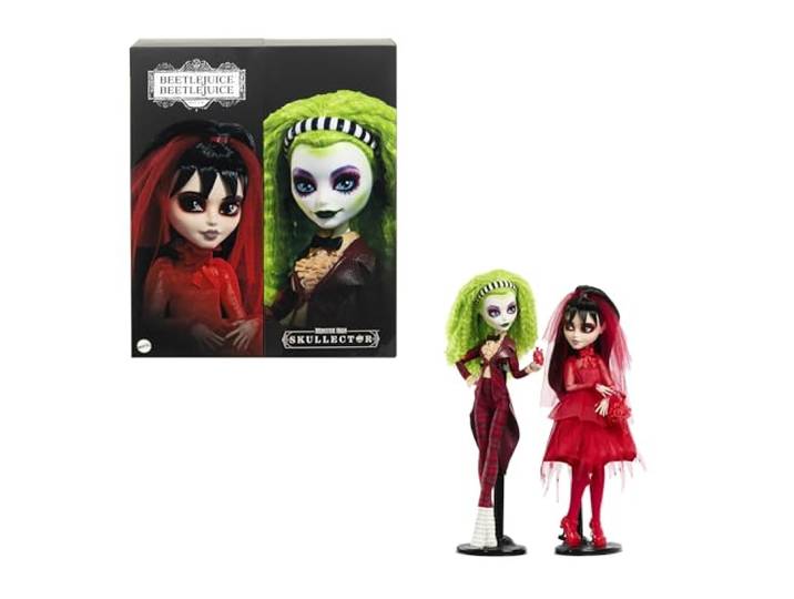 Monster High Skullector Beetlejuice-Beetlejuice-Puppe 2er-Pack, Set aus Betelgeuse- und Lydia-Deetz-Sammelfiguren mit Accessoires und ausstellbarer Verpackung, HYV96