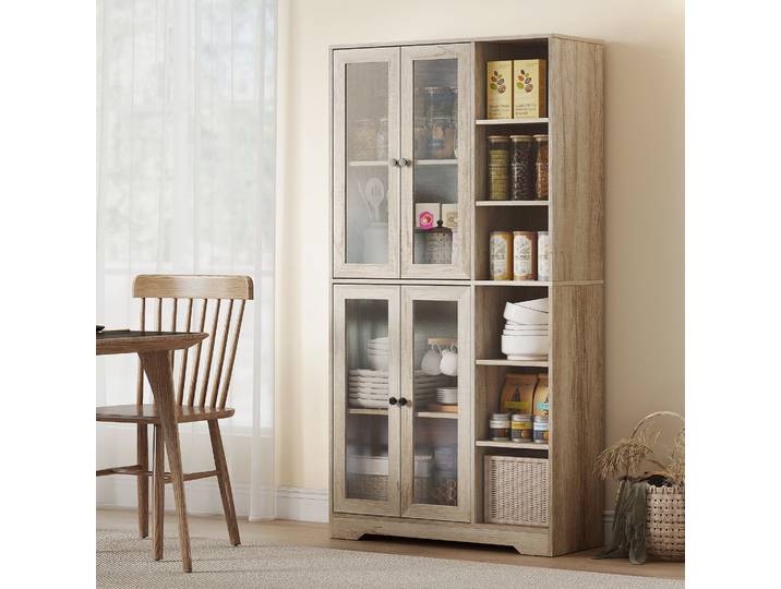 HOMCOM Buffet Cuisine Gris Clair 90x35x172cm avec Vitrines