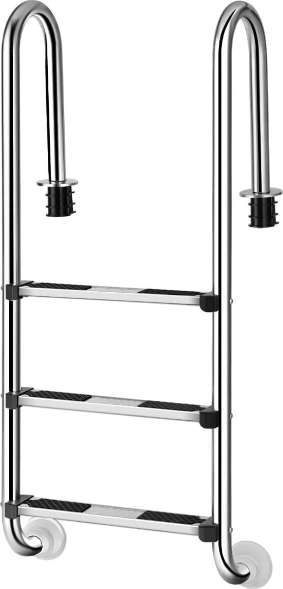 Costway RVS zwembadtrap met 3-traps leuning en antislipfunctie, zilverkleurig, B/D/H: 132 x 50 x 26 cm