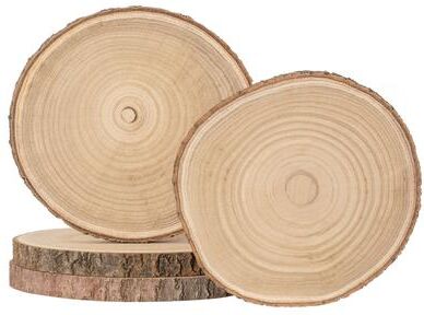 Vintiquewise Set of 4 Rustic Wood Slices Round Multi Purpose Natural Wooden Slabs for Chargers Cake Risers Serving Trays Table