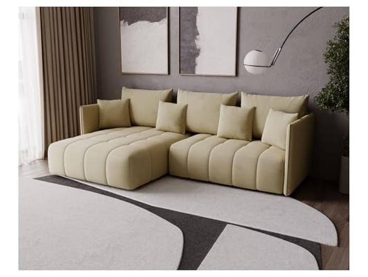 KP-Meble - Ecksofa mit Schlaffunktion - Gona - Schlafsofa 245 x 180 cm - Elegant, langlebig, freistehend - Automatisch für einfaches Ausklappen - 246x188x93cm - Monolith 04 (Beige)