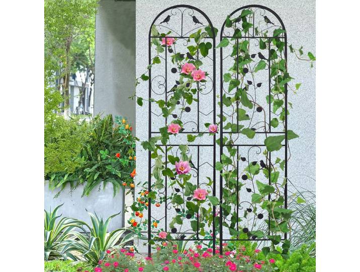 Lot de 2 clôtures de jardin en fer forgé pour plantes grimpantes, barrière décorative extérieure