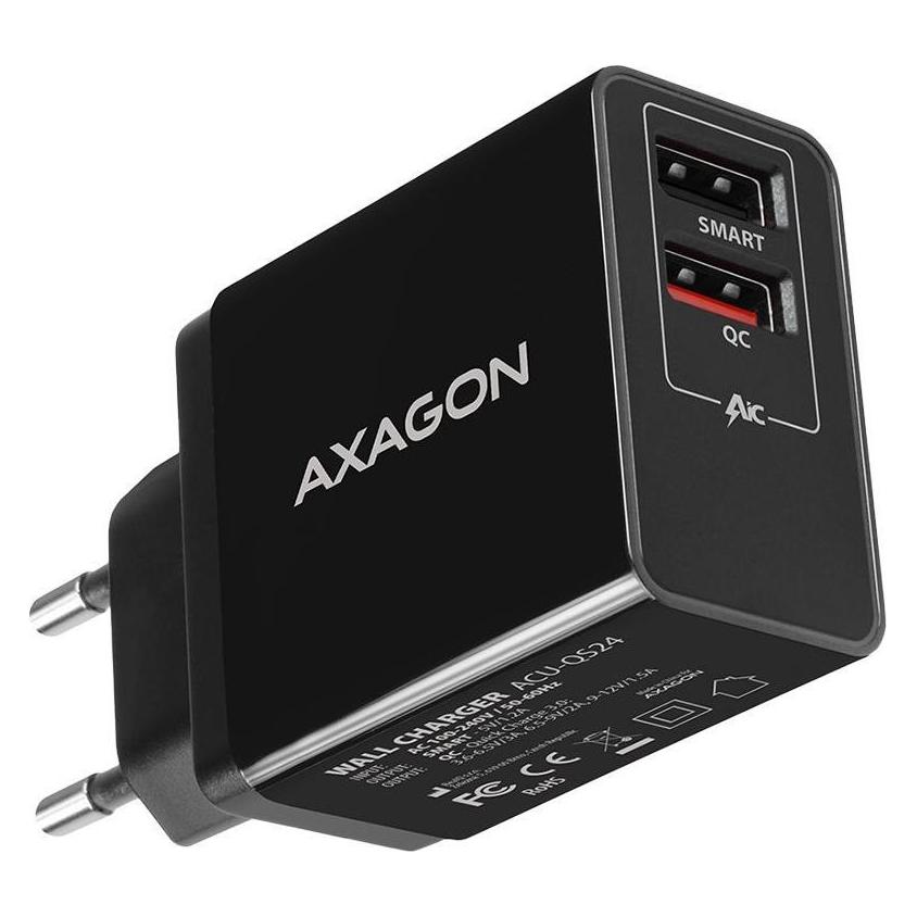 Axagon ACU-QS24 Ladegeraet 2x USB-A QC3.0/Smart 5V 1.2A 24W (24 W, 2 Ports) (ACU-QS24)