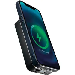 Casativo Powerbank 10.000 mAh, MagSafe, LED-Anzeige, 3x USB (10000 mAh, 5 W), Powerbank, Schwarz, Silber, Transparent