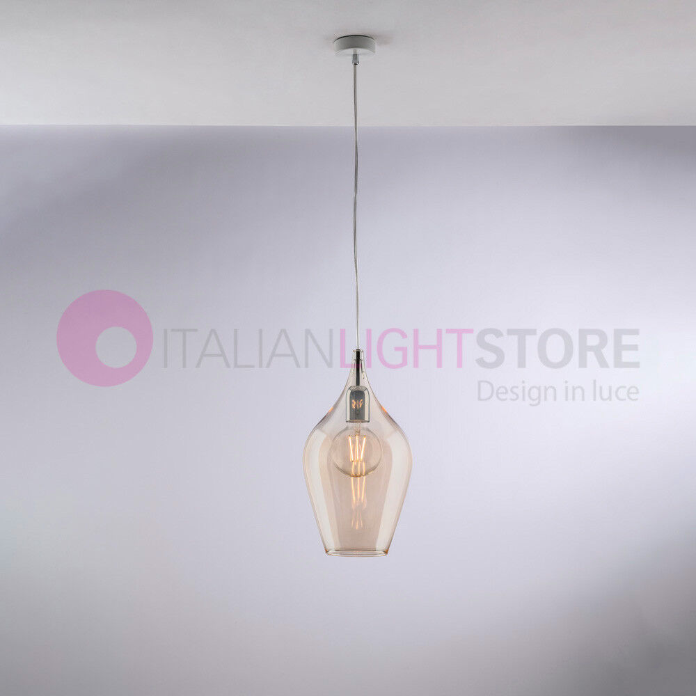 Calice Lampadario A Sospensione Design Moderno Vetro Ambra