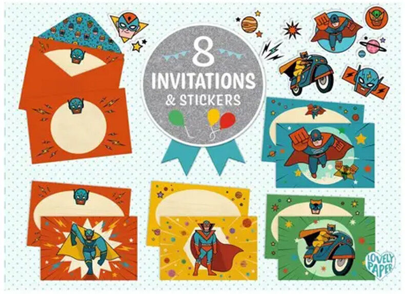 Little Big Room by Djeco 8 Invitations et stickers cartes d'anniversaire Pow ! Bang ! Djeco