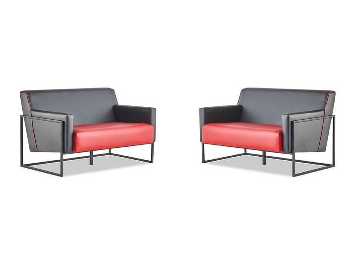 Xlmoebel 2-Sitzer Schwarzes und rotes Ledersofa Set mit Edelstahlbeinen, Sofa 2 Teile, Made in Europa
