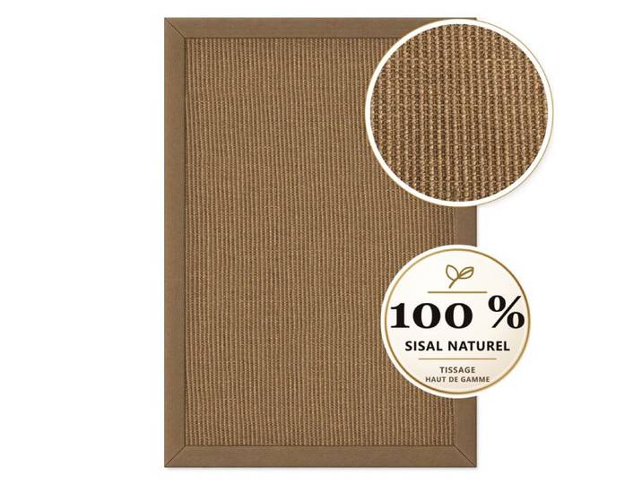 Tapis en sisal Goa Tapis naturel en 100 % sisal avec bordure en tissu Taupe 120 x 180 cm
