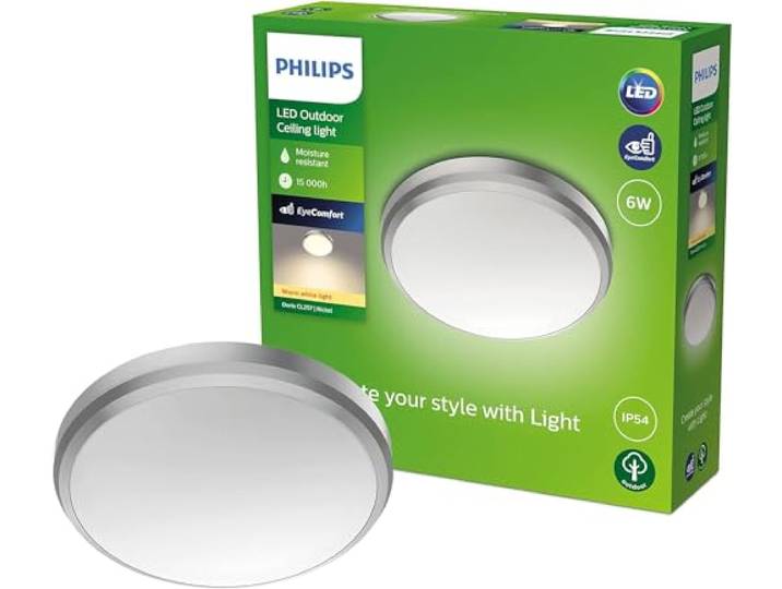 Philips my Garden LED Doris Deckenleuchte Doris, 6W, warmweißes Licht 2700K, IP54 Schutzklasse, Nickel