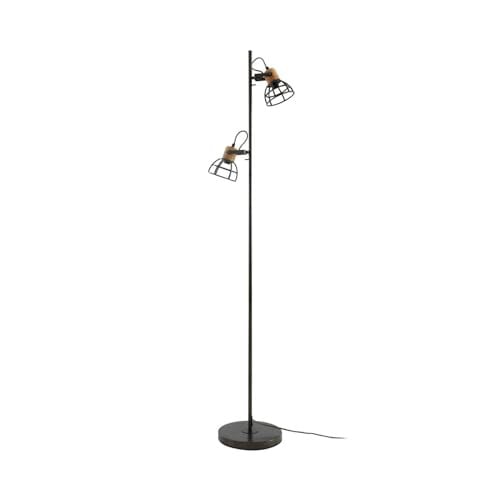 Lindby Arinthea vloerlamp met 2 lichtpunten, zwart en licht hout, landelijke stijl, Hoogte: 153 cm