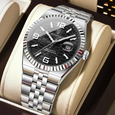Uplifted Finds Poedagar High Quality Mens Quartz Watch Waterproof Luminous Date silver Black