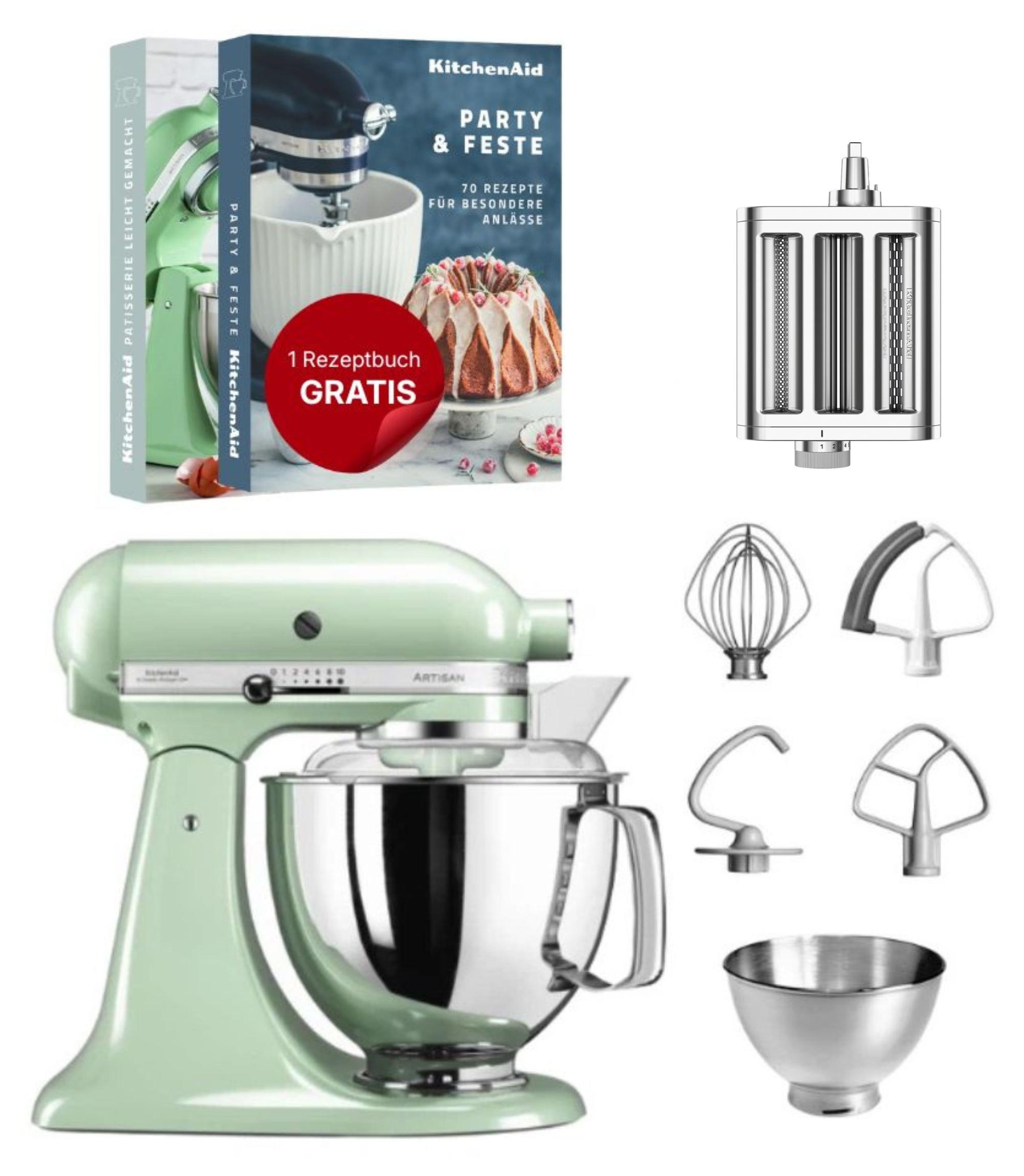 KitchenAid 4,8 L 5KSM175 Artisan Küchenmaschine Pastalover mit Nudelwalzen 3er- Set Pistazie