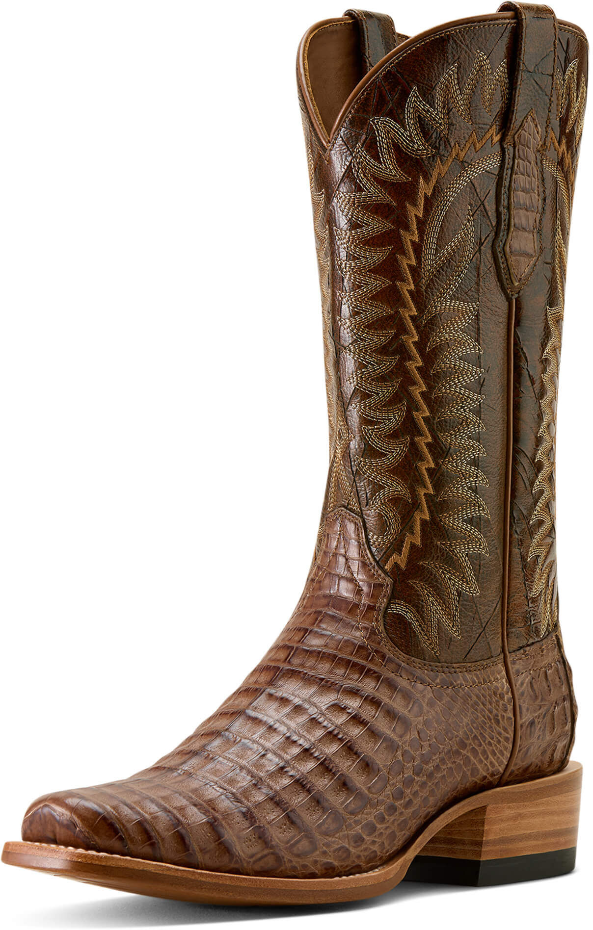 Men's Futurity Finalist Narrow Cutter Toe Cowboy Boots in Natural Caiman Belly Adobe Clay, Size: 8 EE / Wide by Ariat