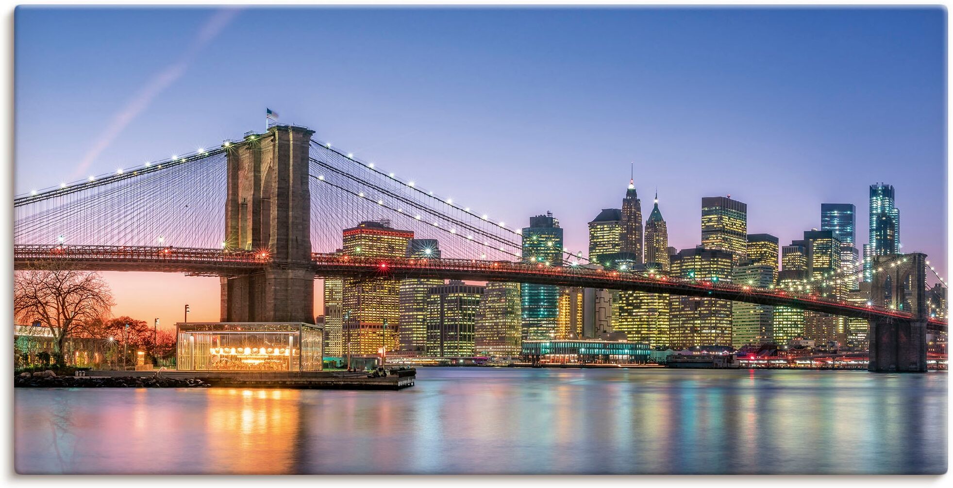 Leinwandbild ARTLAND "Skyline New York City", blau (farbe bild(er): blau), B:100cm H:50cm, Bilder, Leinwandbild, auf Holzrahmen gespannt farbe bild(er): blau B/H/T: 100cm x 50cm, Leinwandbild New York Querformat, 1 Stk.